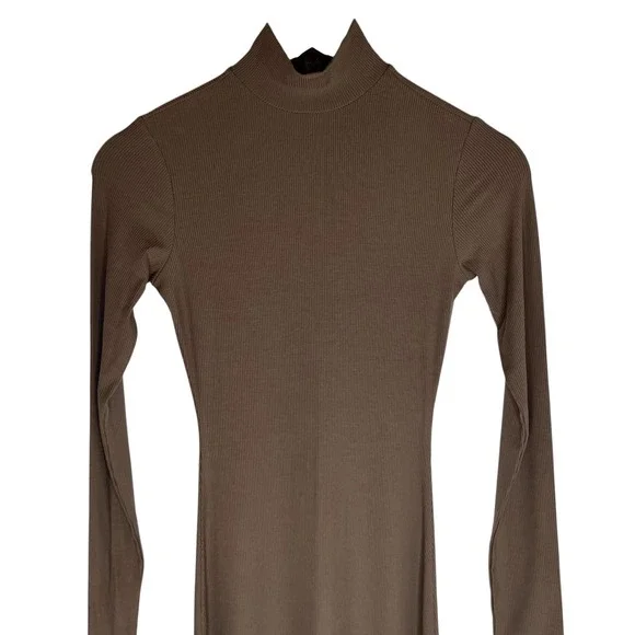 Skims Soft Lounge Amethyst Taupe Ribbed Mock Neck Long Sleeve Maxi Dress SZ S - Picture 4 of 13